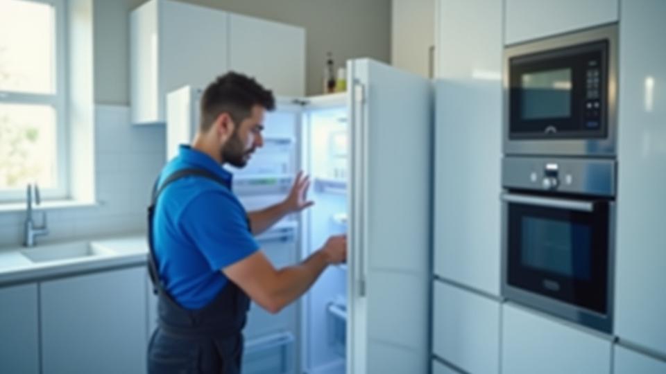 Técnico reparando un electrodoméstico de cocina con herramientas